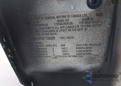 2002 Chevrolet Silverado 1500 Lt from USA, damaged, VIN 2GCEK19T421132429